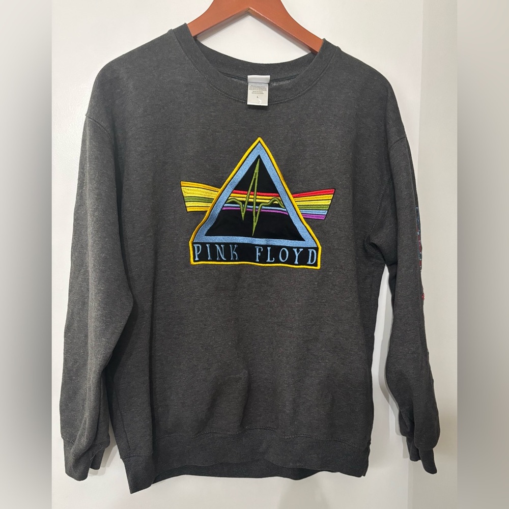 Pink Floyd Unisex Gray Dark Side Of The Moon Embroidered Sweatshirt Size L